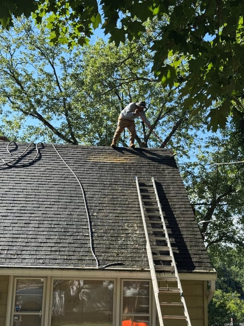 Shingle installation in progress
