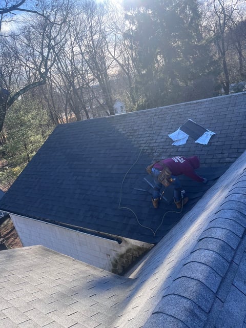 Shingle installation in progress