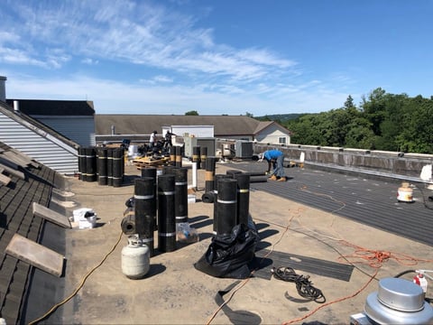 Commercial flat roof installation in progress