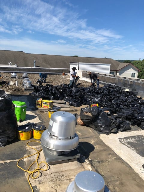 Roof cleaning in progress