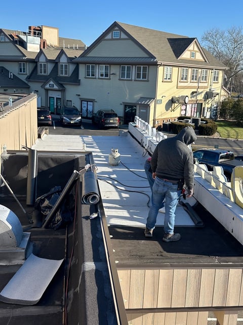 Commercial flat roof work in progress