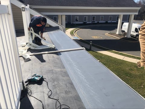 Gutter and soffit installation in progress